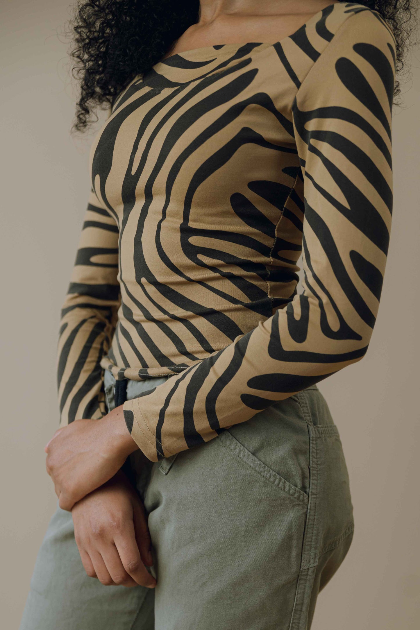 Abstract swirl print long sleeve top