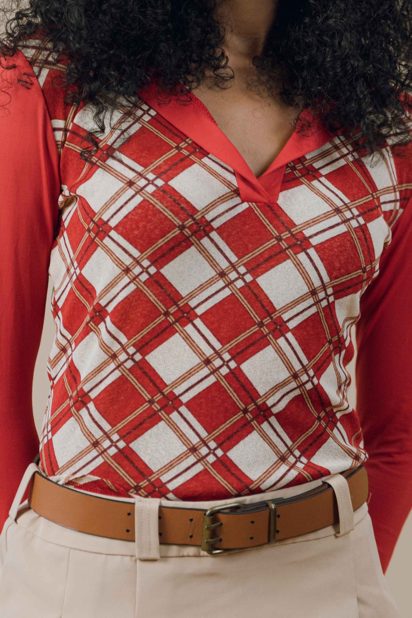 Argyle mesh long sleeve top