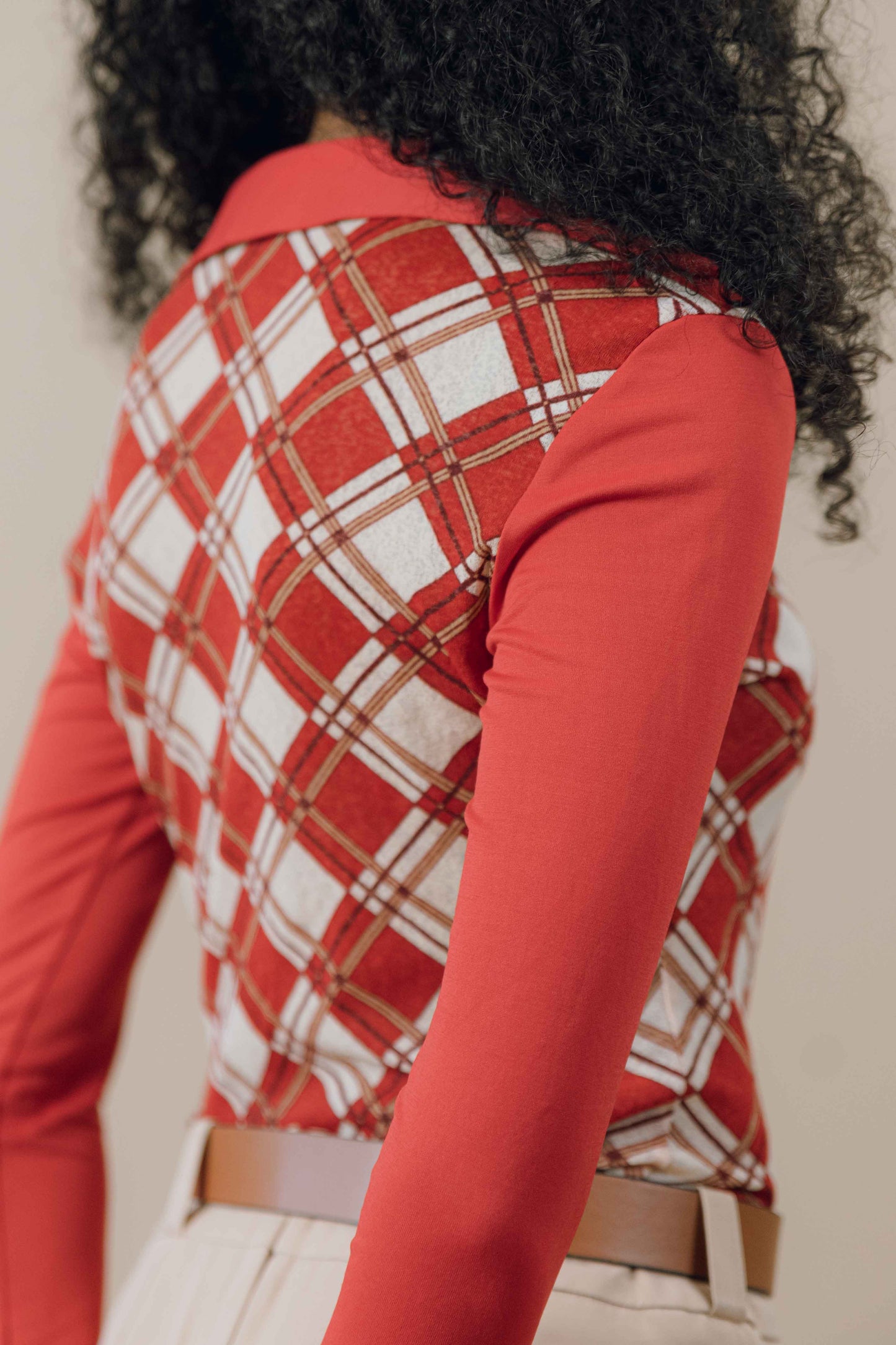 Argyle mesh long sleeve top