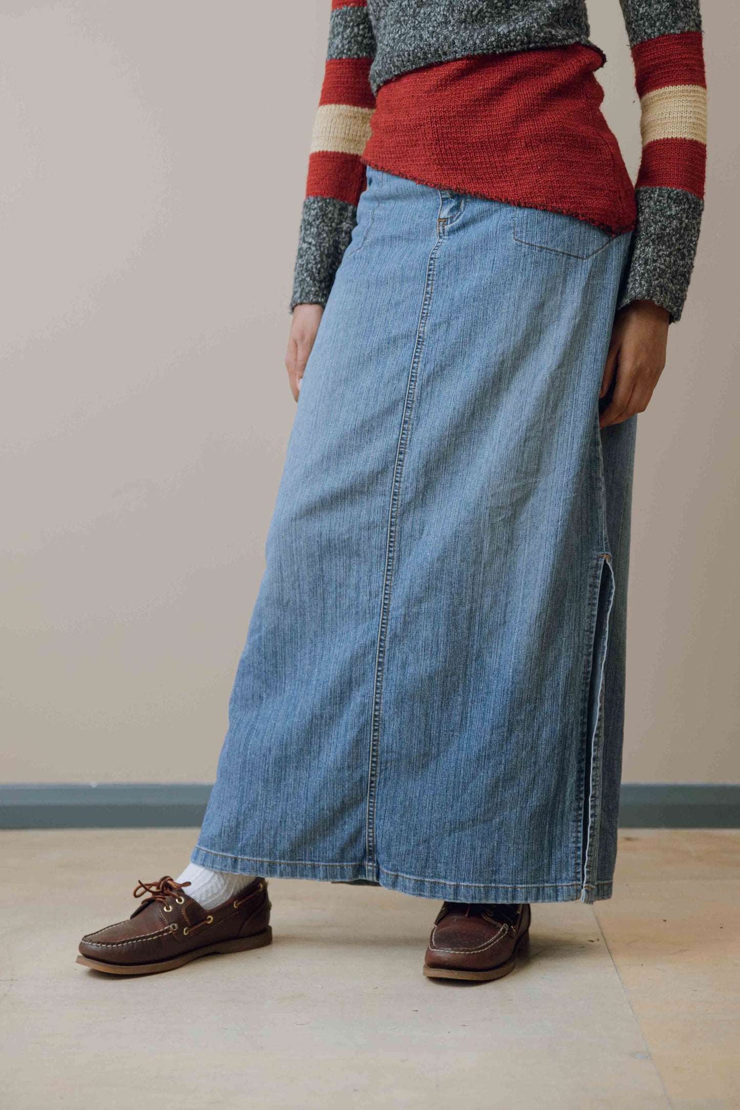 Denim maxi skirt