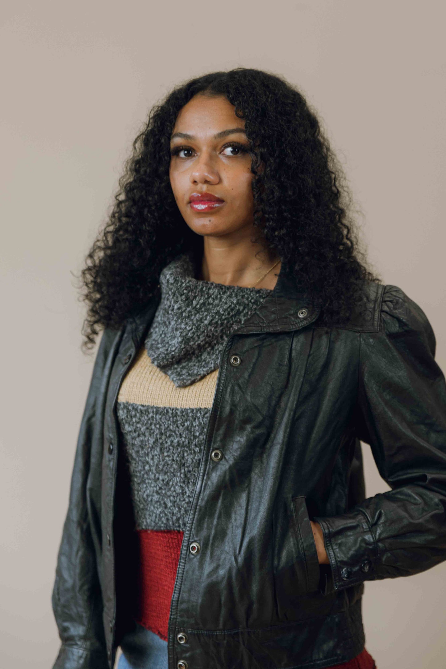 Leather bomber jacket