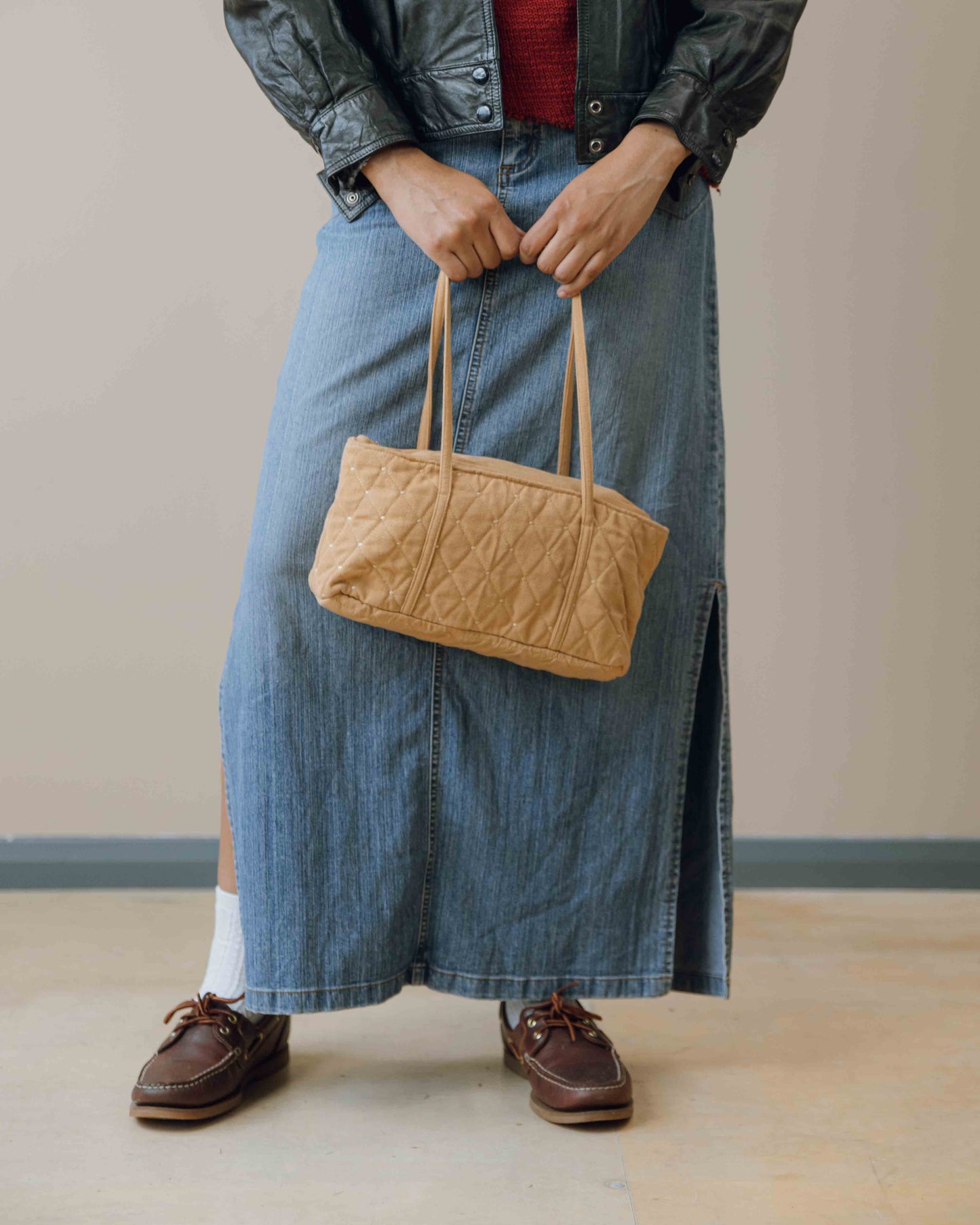 Embroidered twill shoulder bag