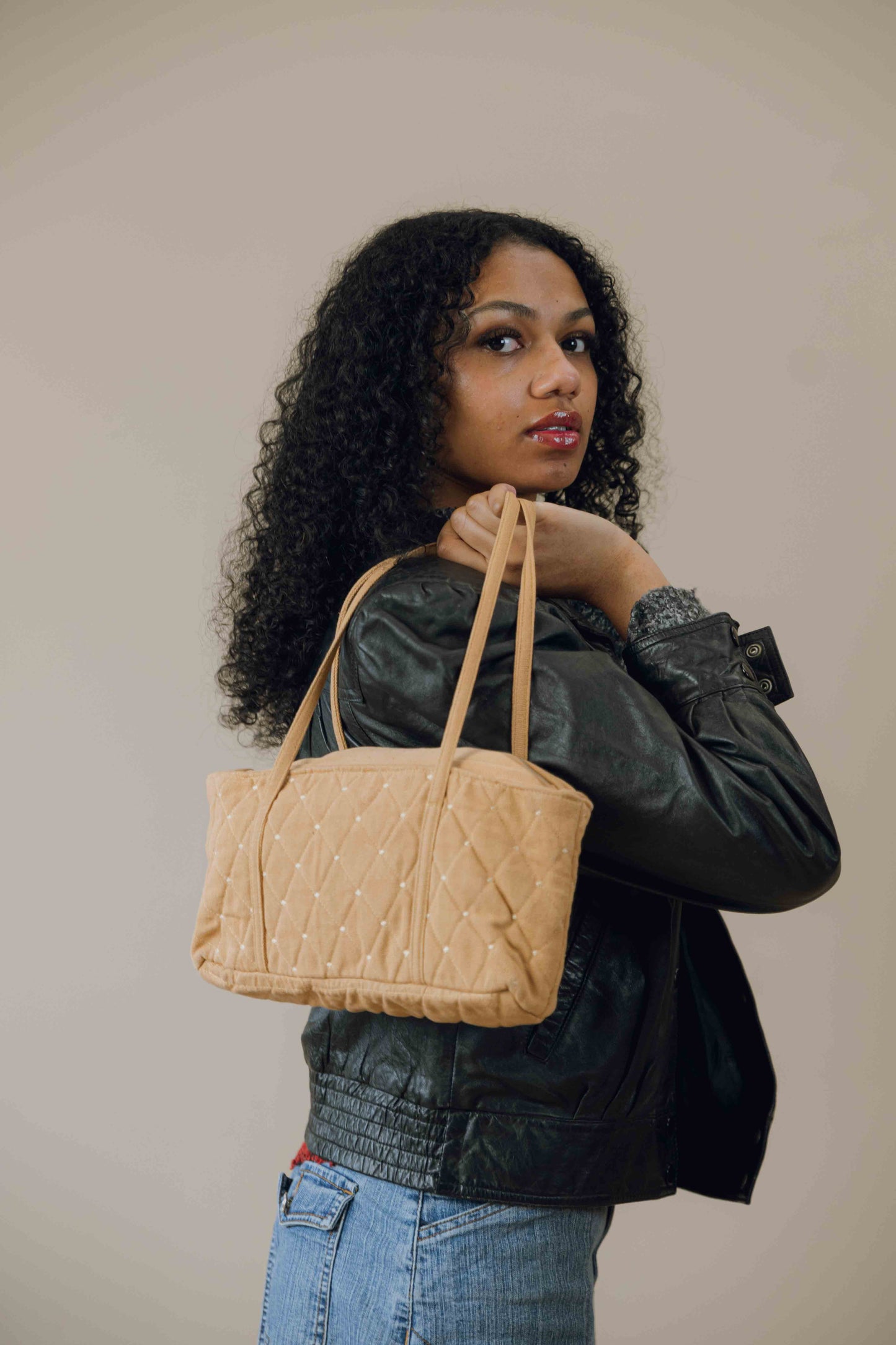 Embroidered twill shoulder bag