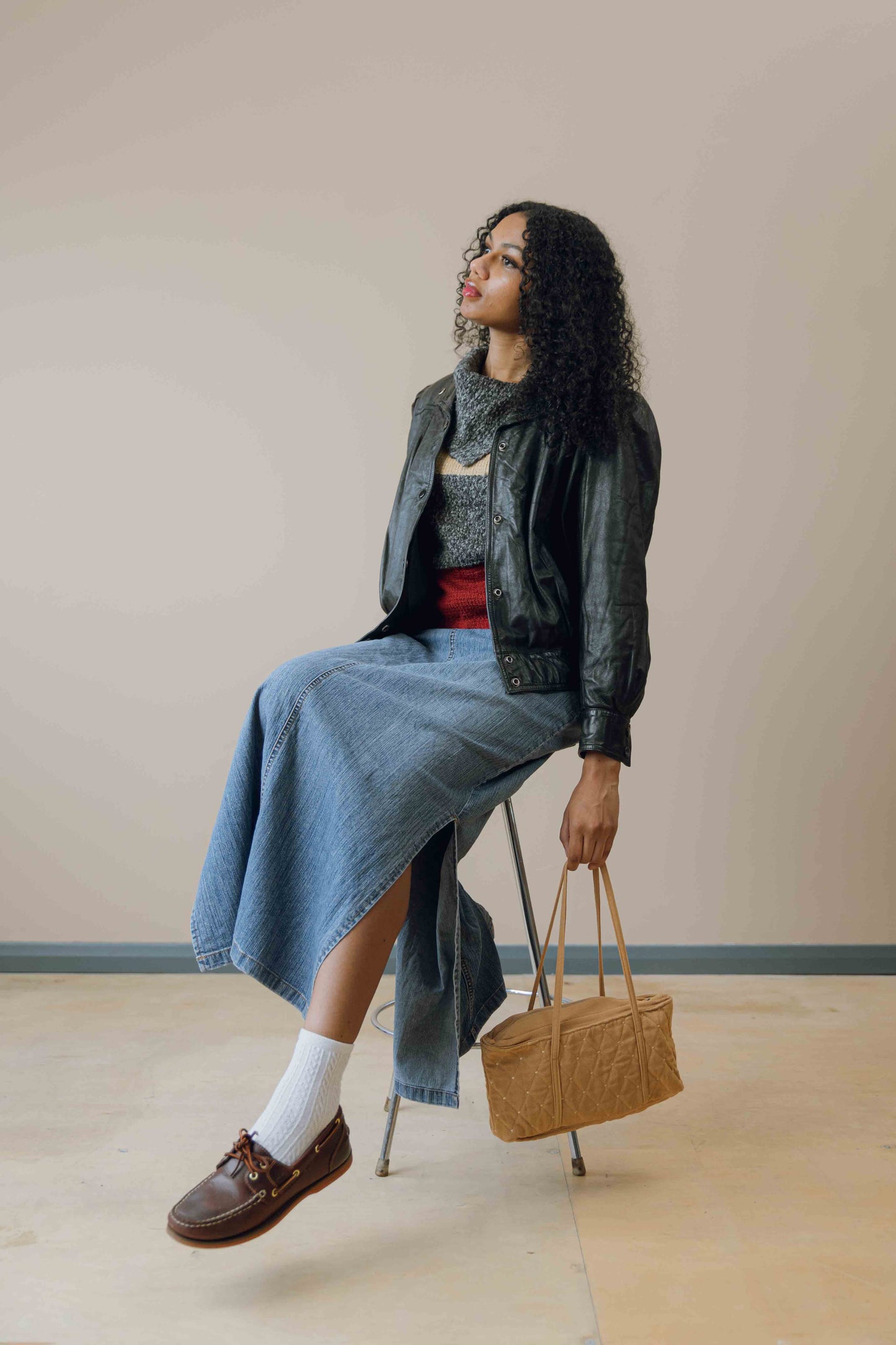 Embroidered twill shoulder bag