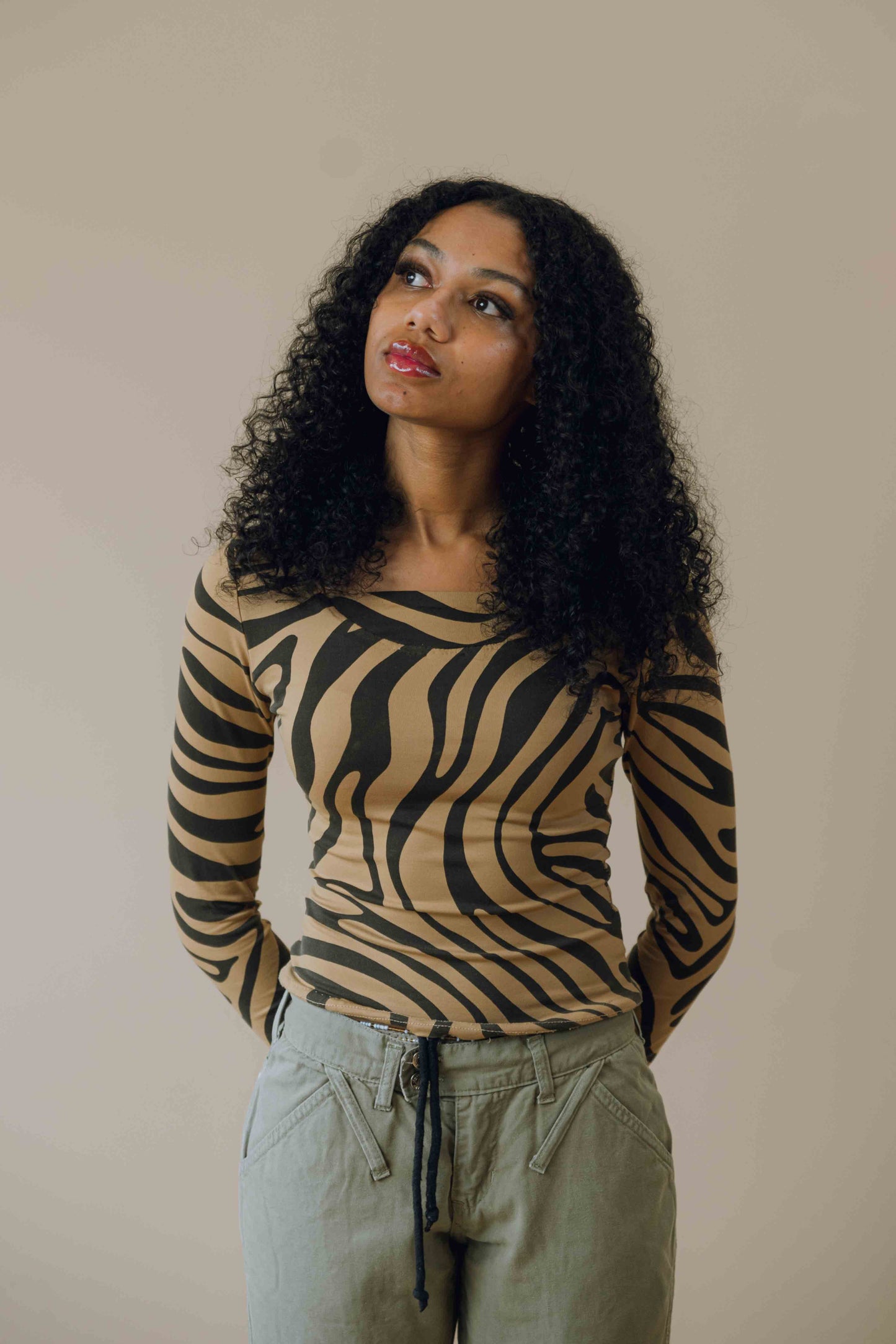 Abstract swirl print long sleeve top