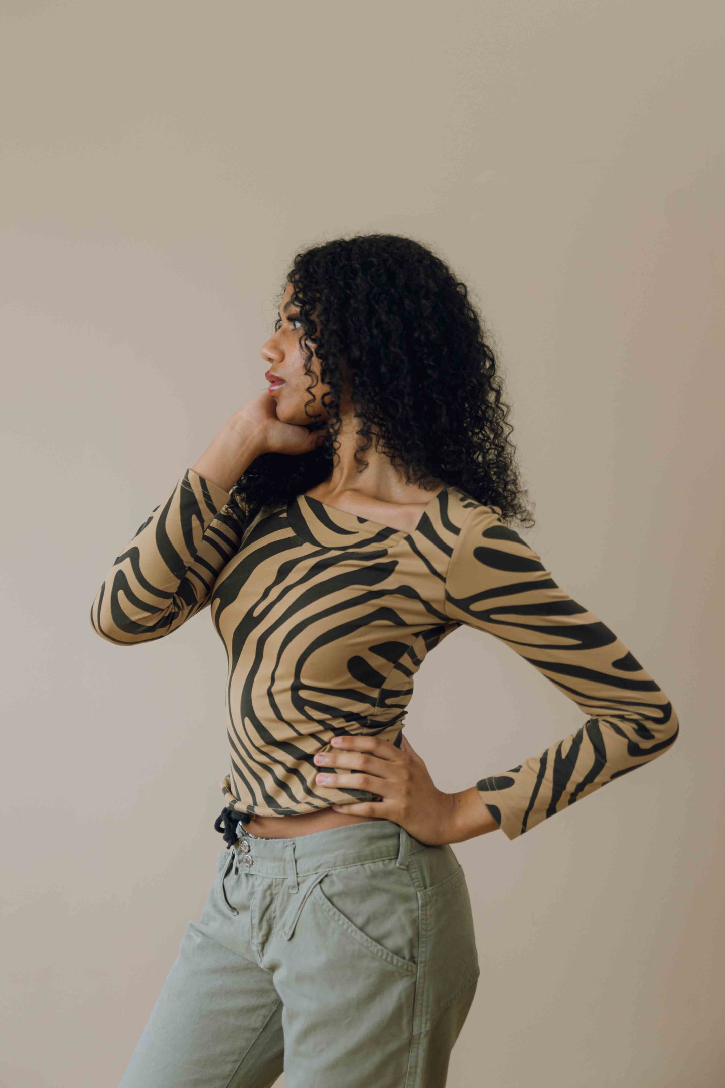 Abstract swirl print long sleeve top