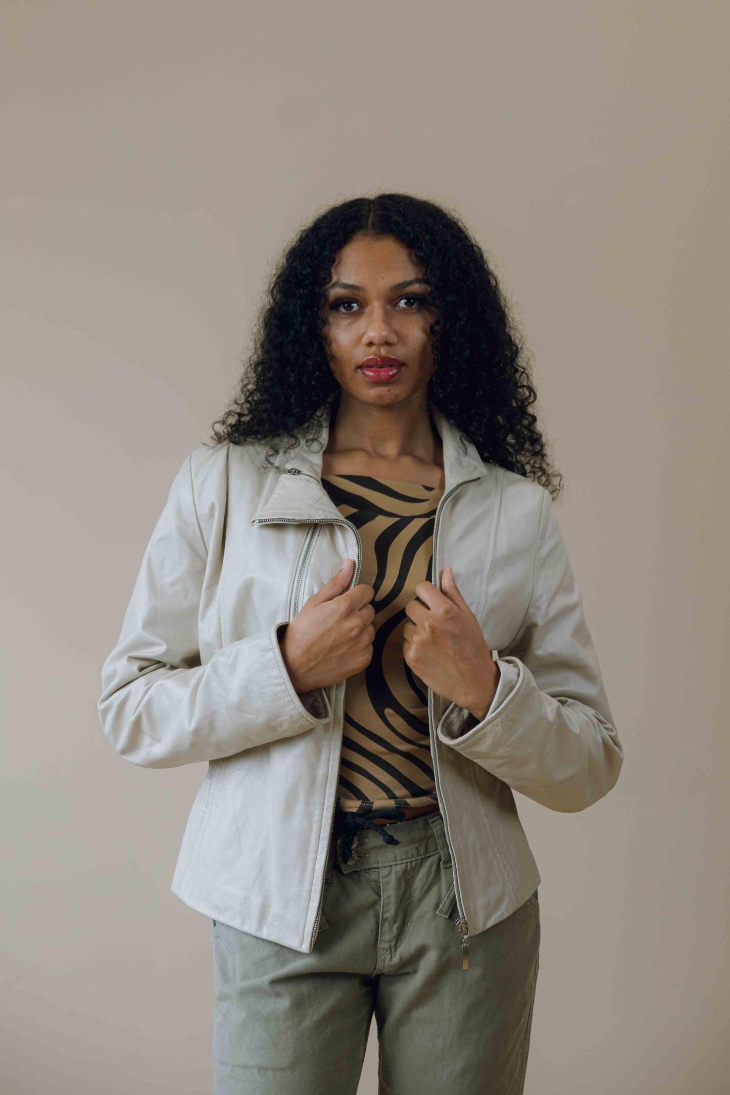 Fitted zip-up leather jacket