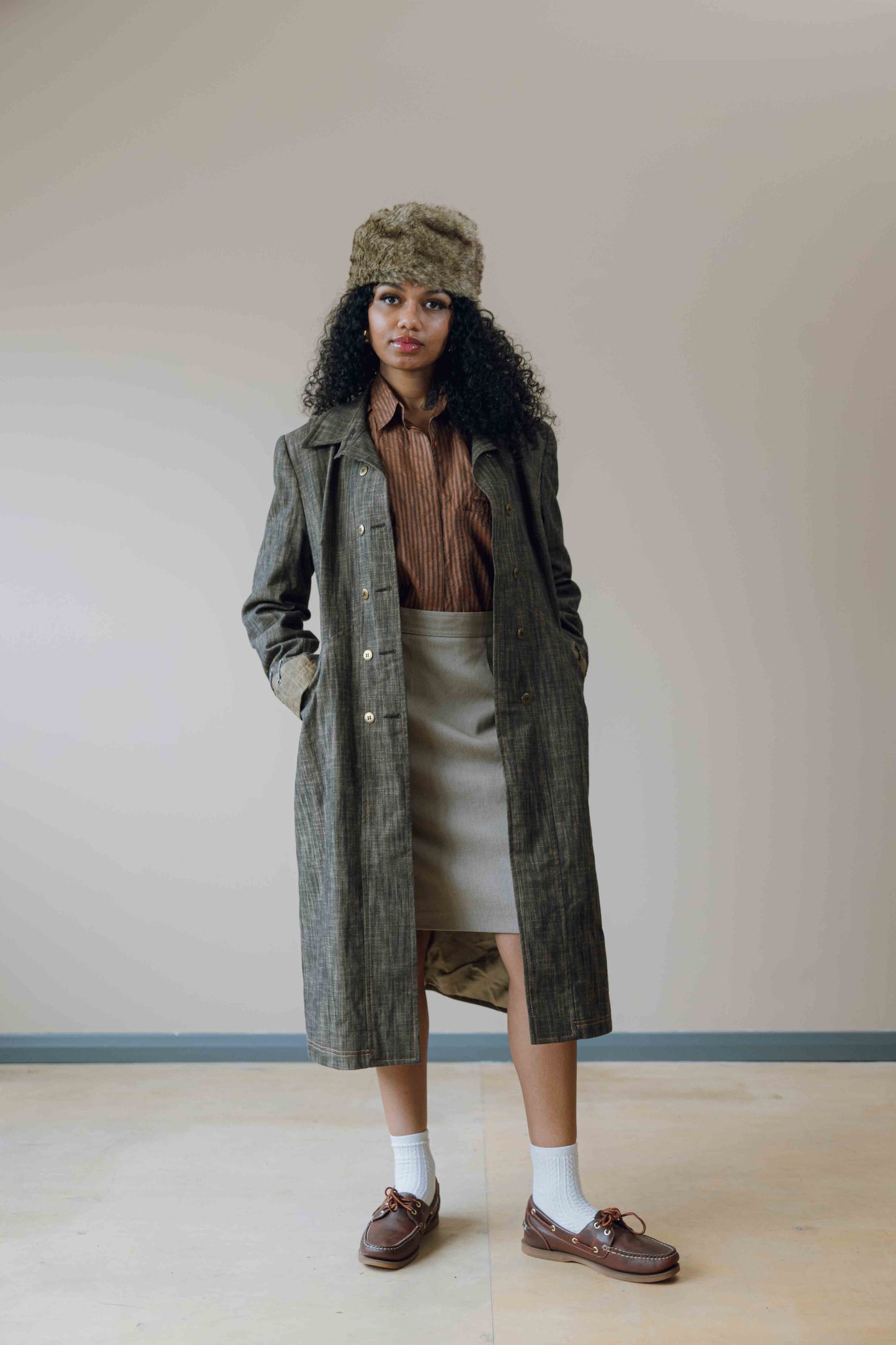 Denim trench coat