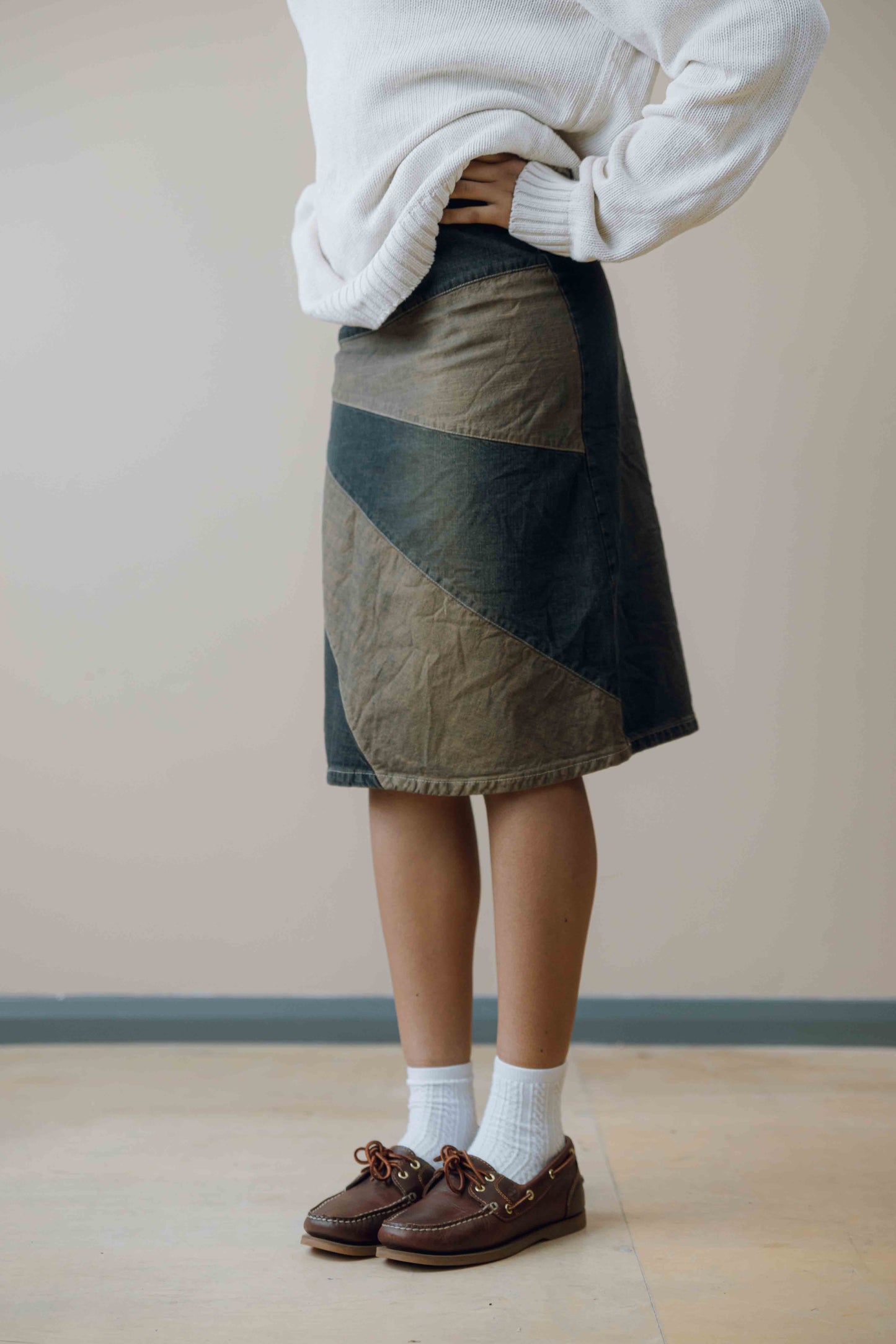 Denim two-toned midi skirt