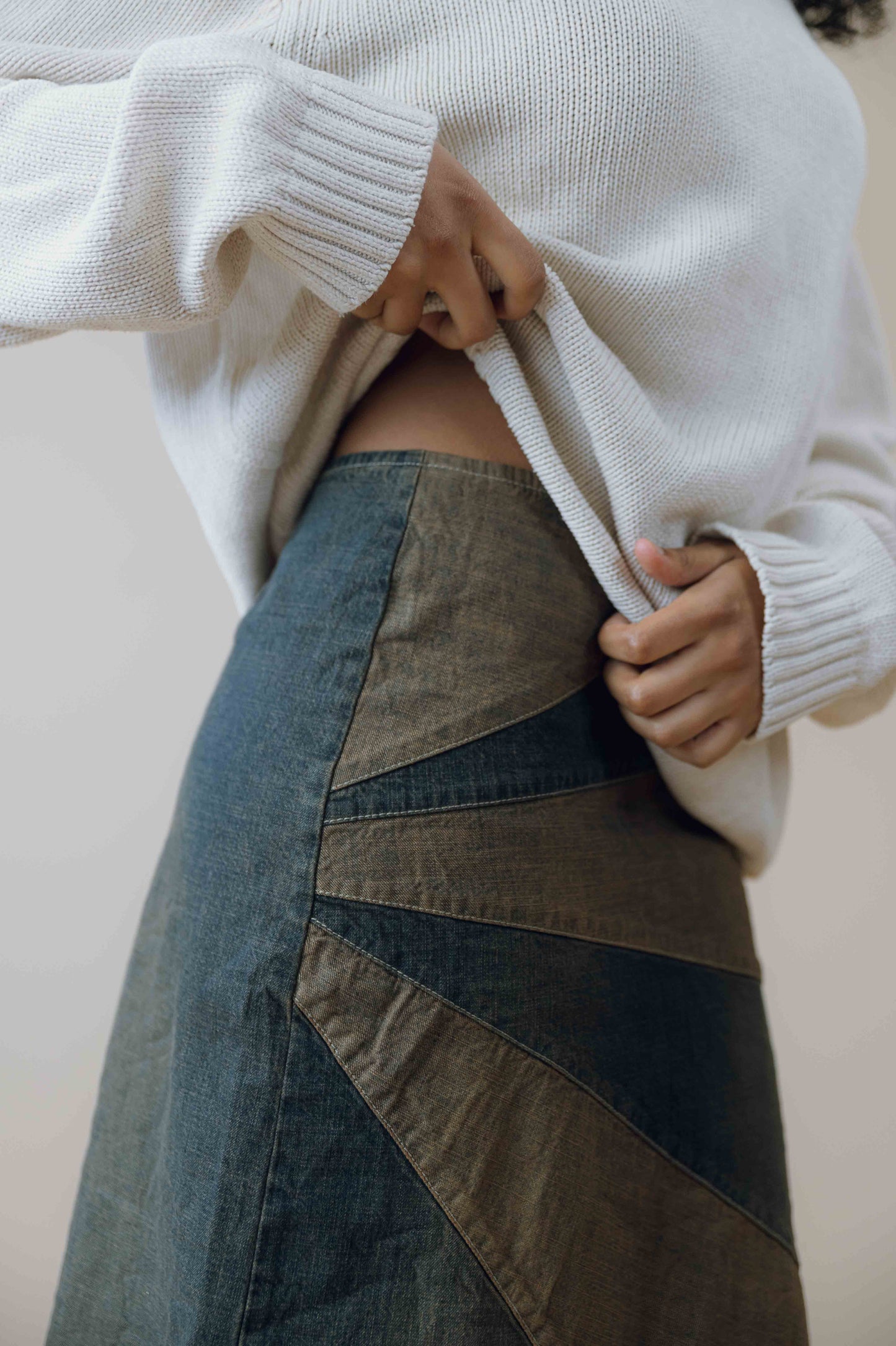 Denim two-toned midi skirt