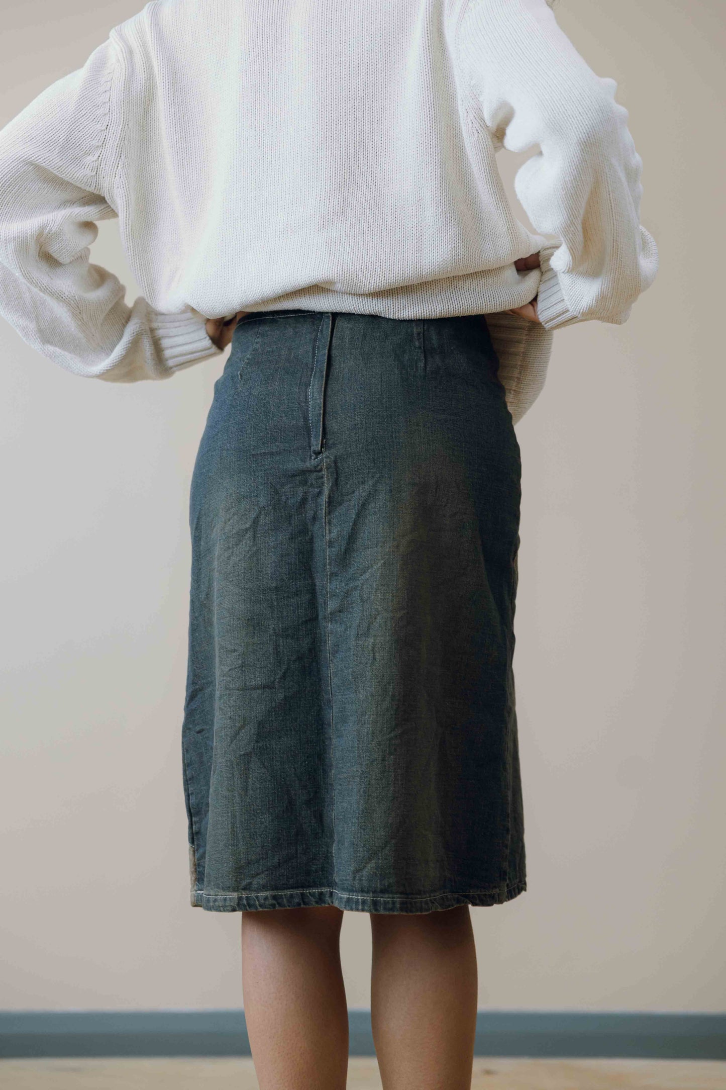 Denim two-toned midi skirt