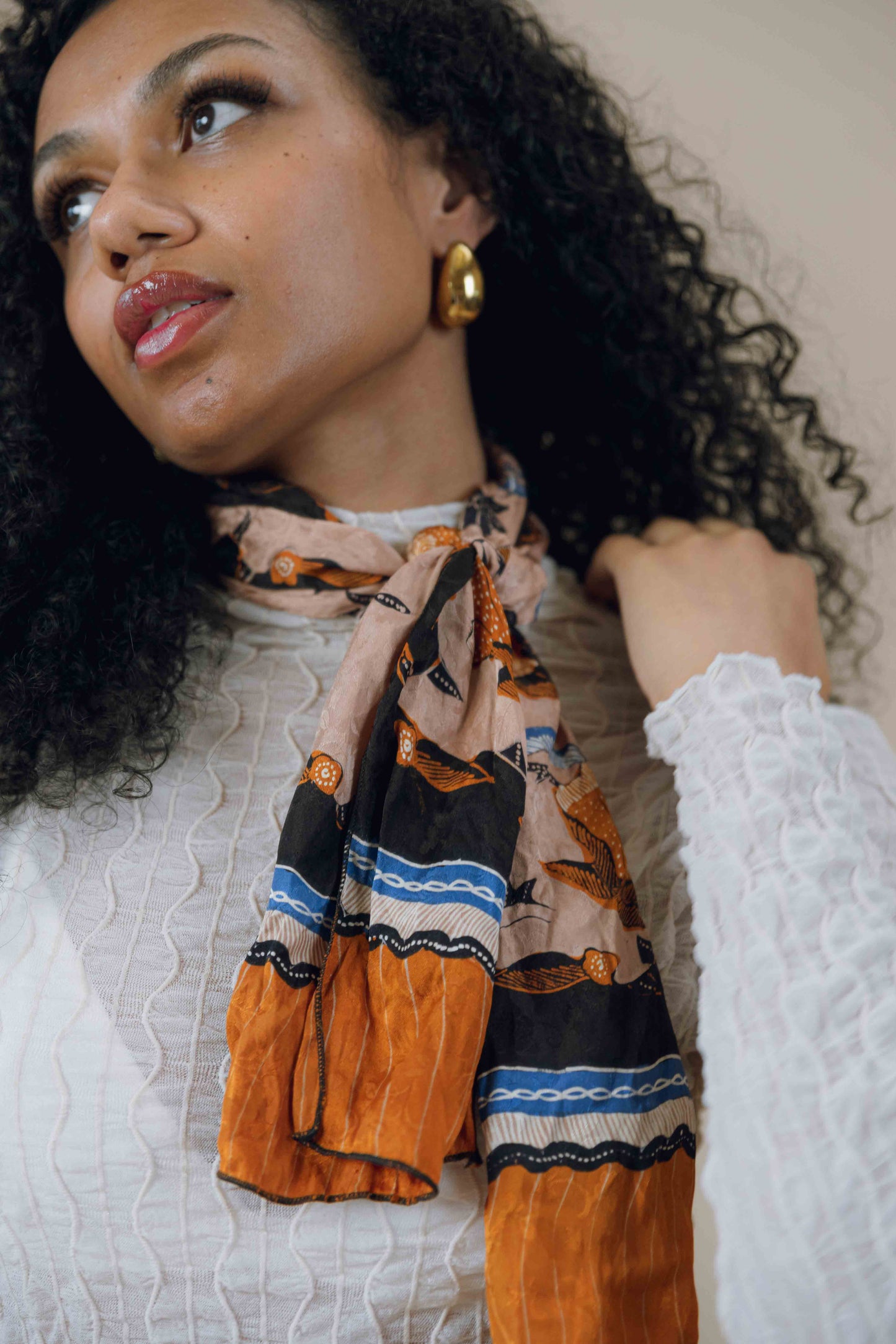 Floral print satin scarf