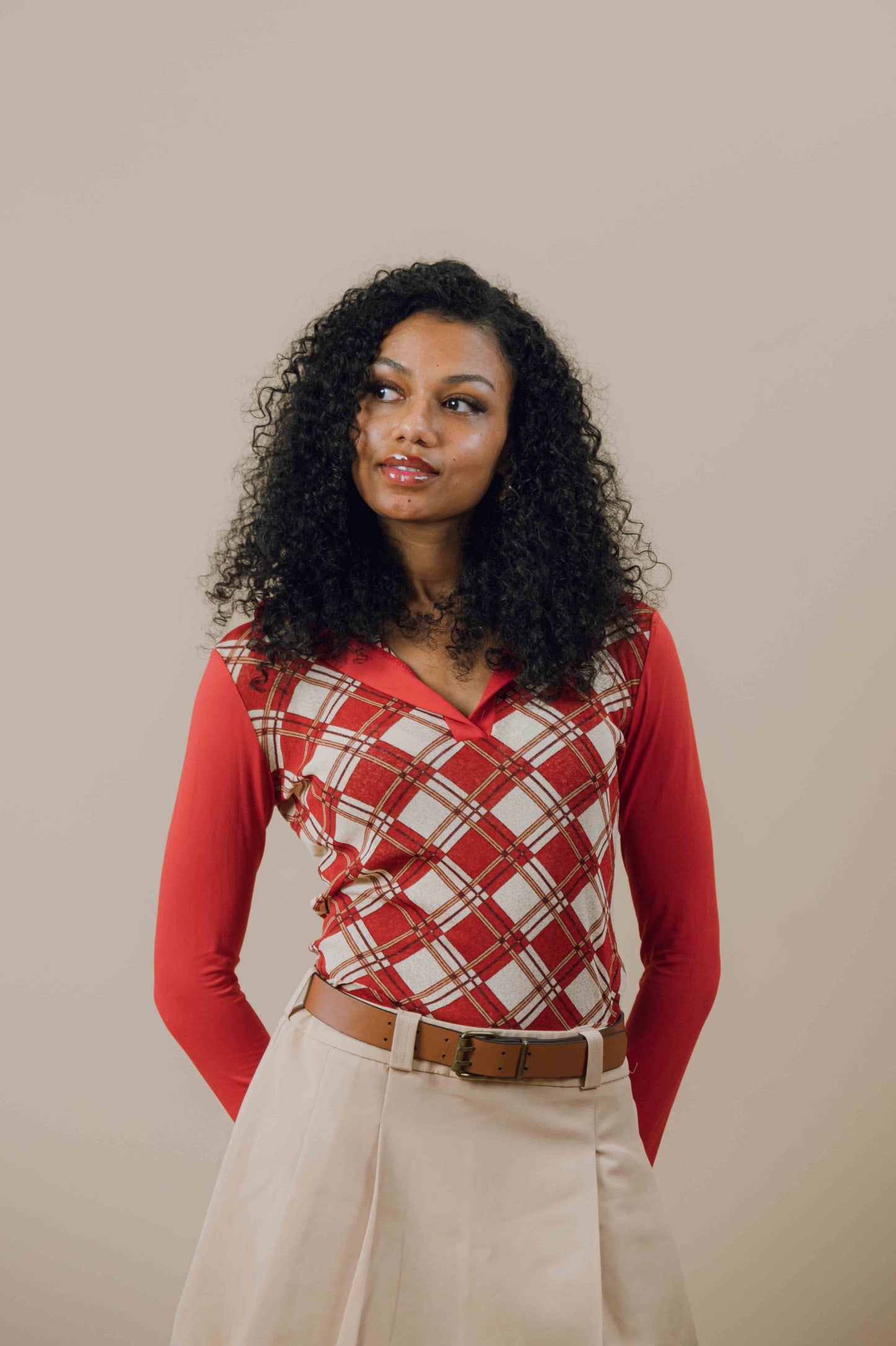Argyle mesh long sleeve top