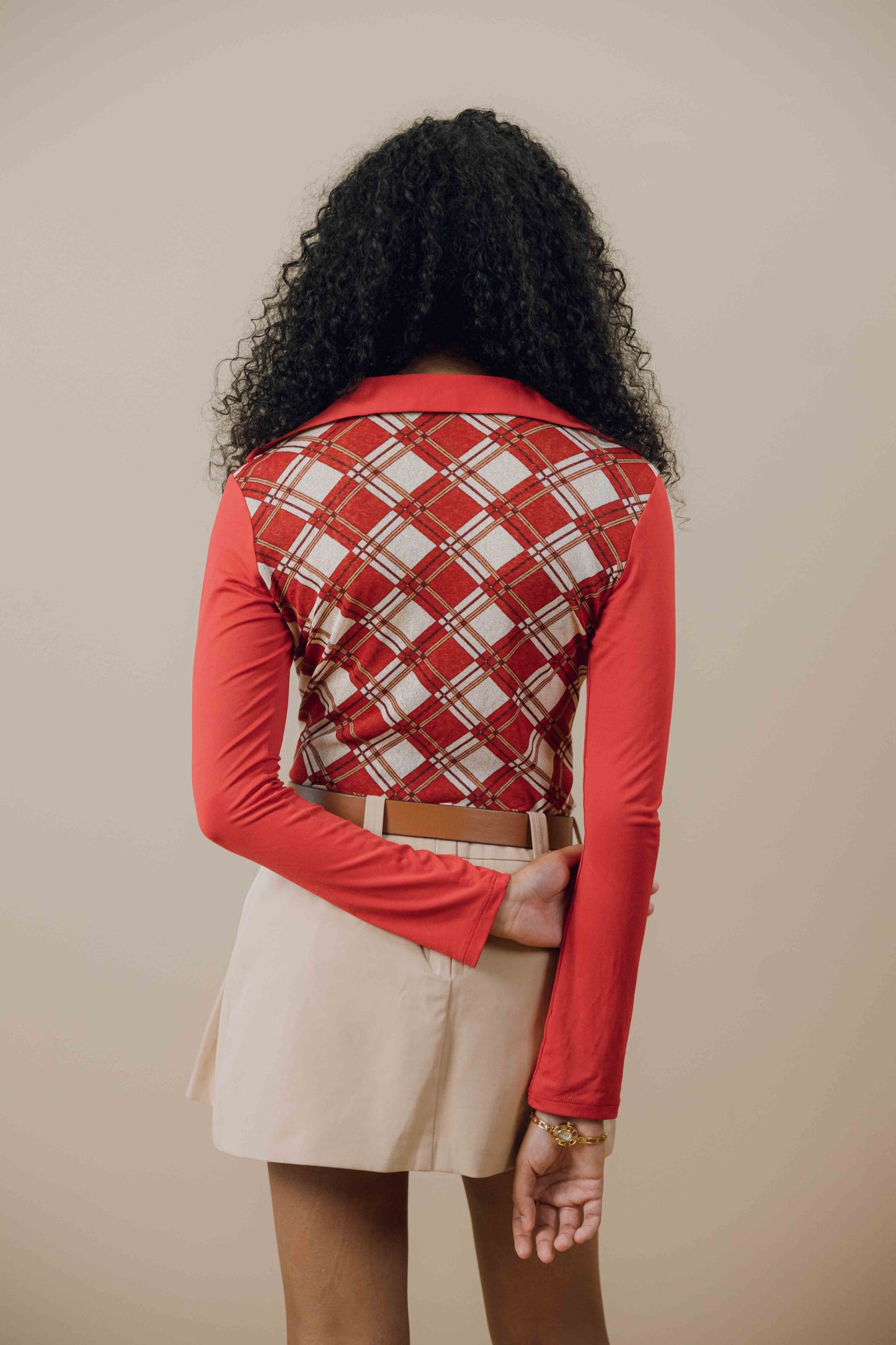 Argyle mesh long sleeve top