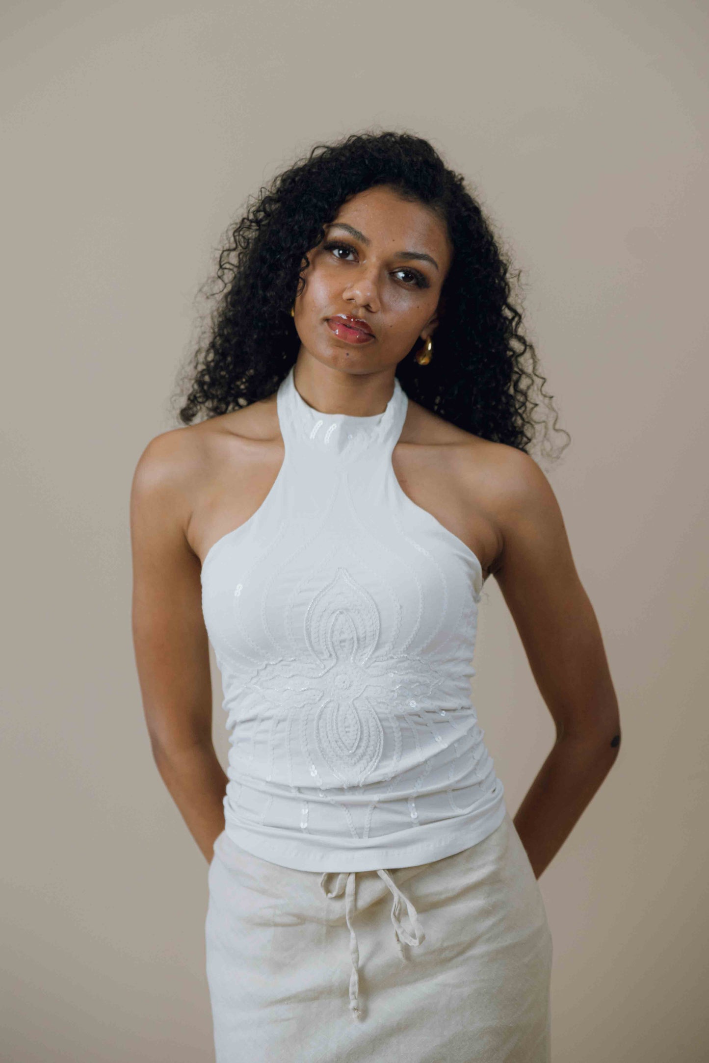 Sequin halterneck top