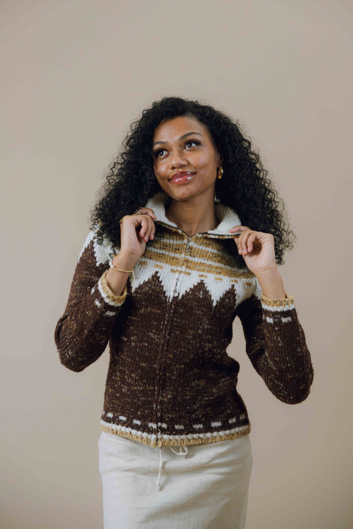 Knitted zip-up jumper