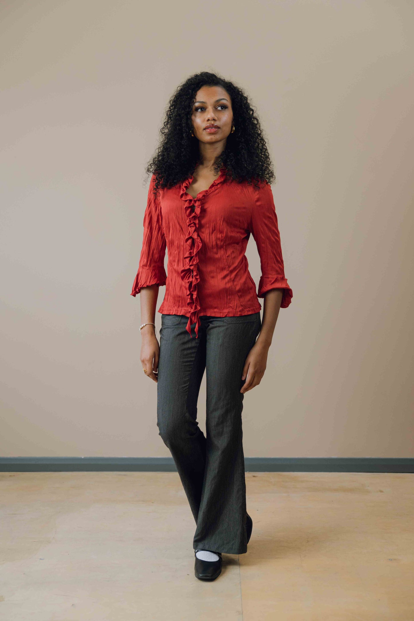 Low rise pinstripe trousers