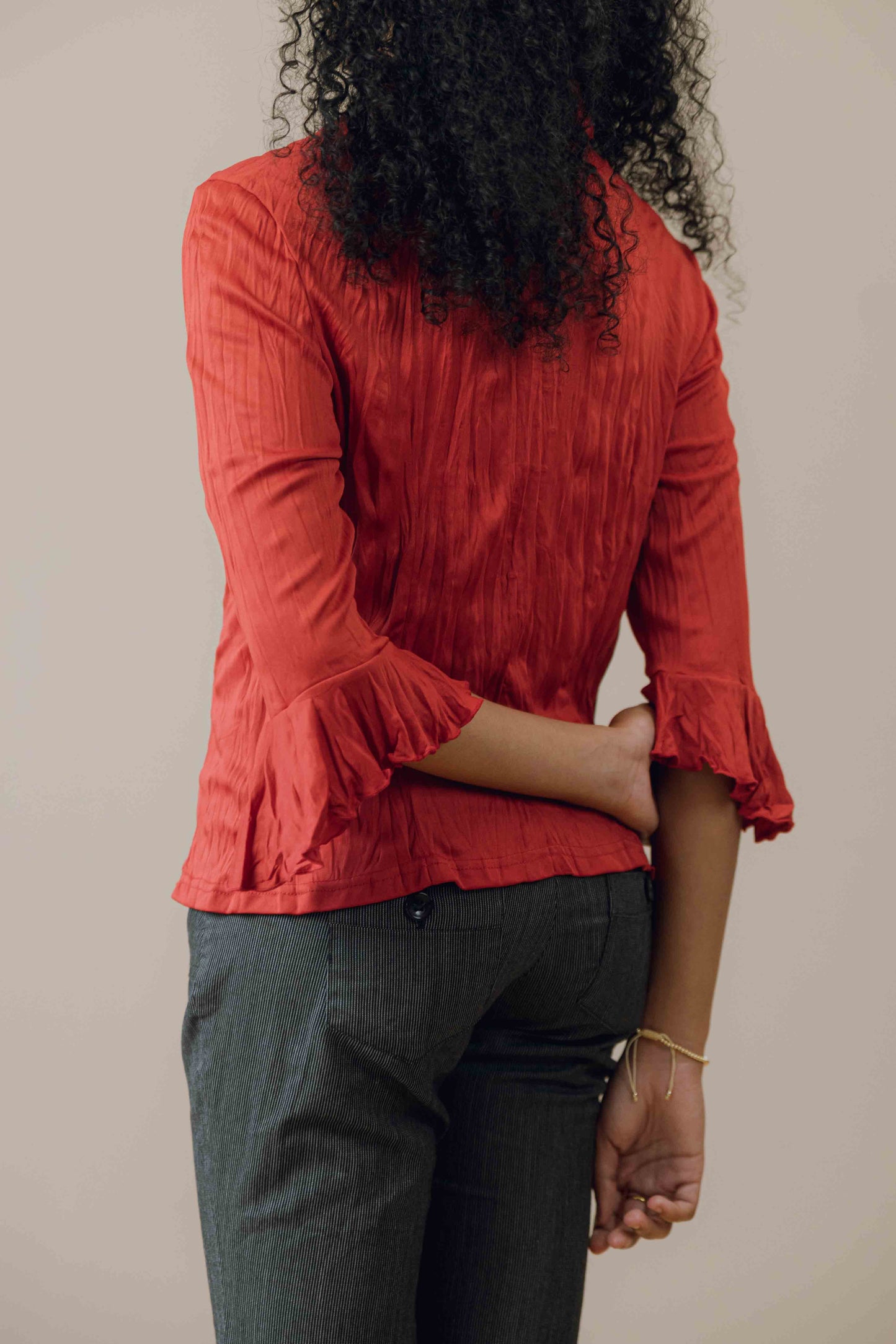 Hook front ruffle blouse