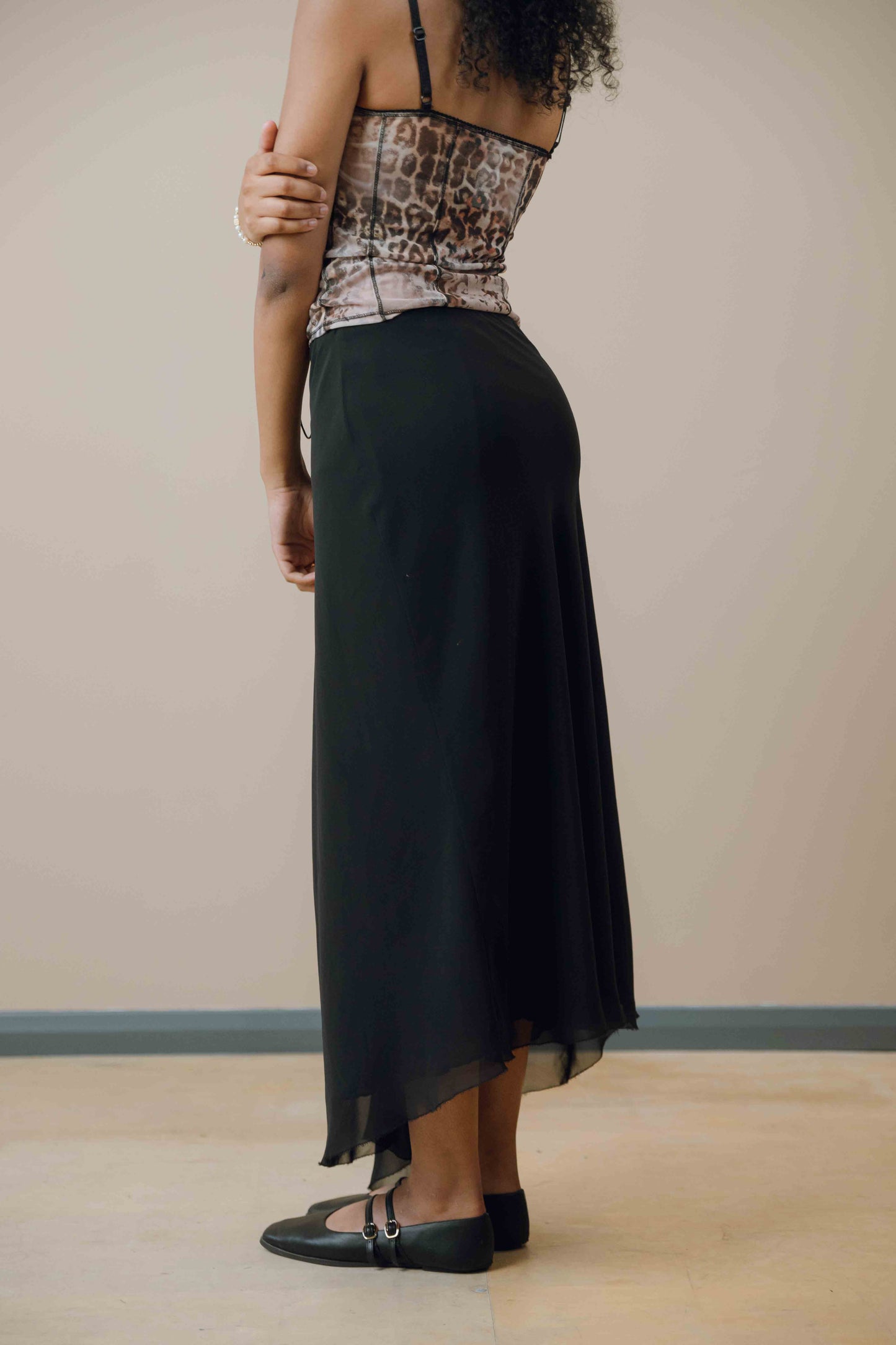 Bead embroidered mesh midi skirt
