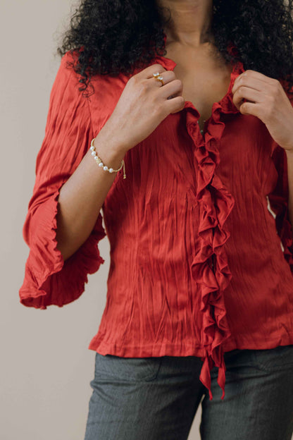 Hook front ruffle blouse