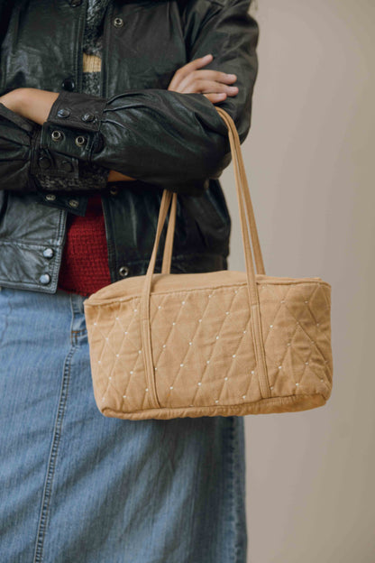Embroidered twill shoulder bag