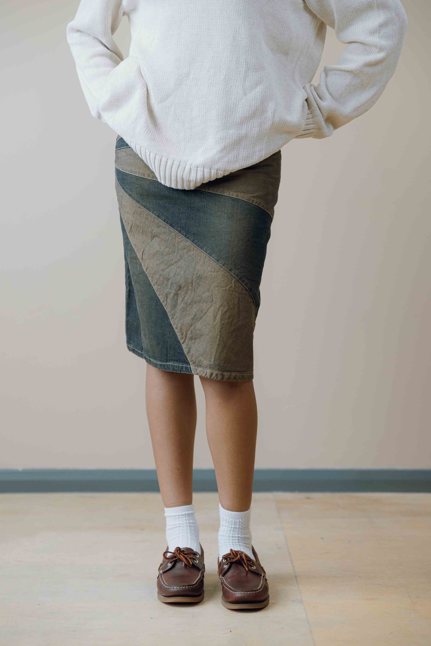 Denim two-toned midi skirt