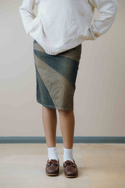 Denim two-toned midi skirt