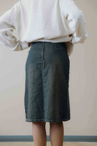 Denim two-toned midi skirt