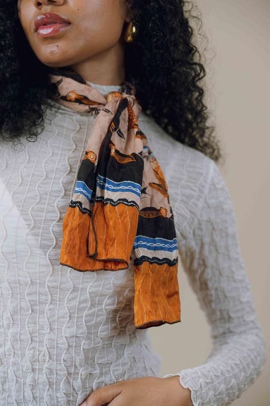 Floral print satin scarf