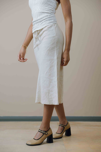 Linen drawstring waist midi skirt