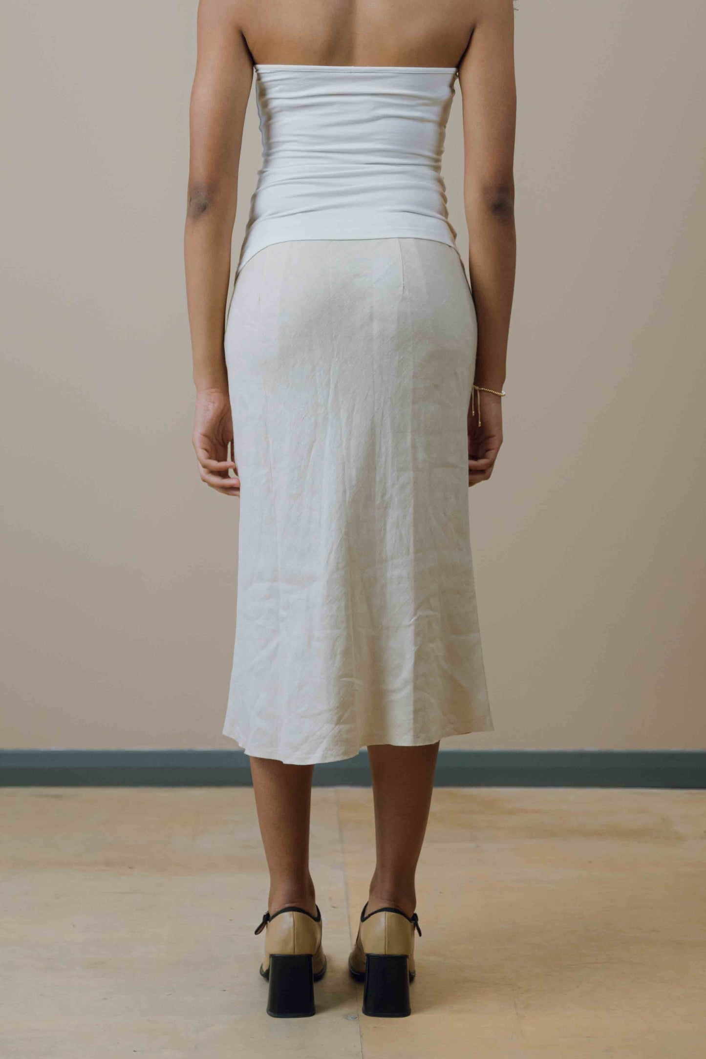 Linen drawstring waist midi skirt