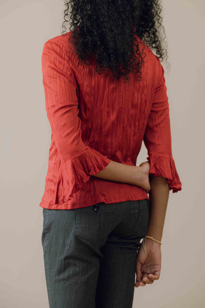Hook front ruffle blouse