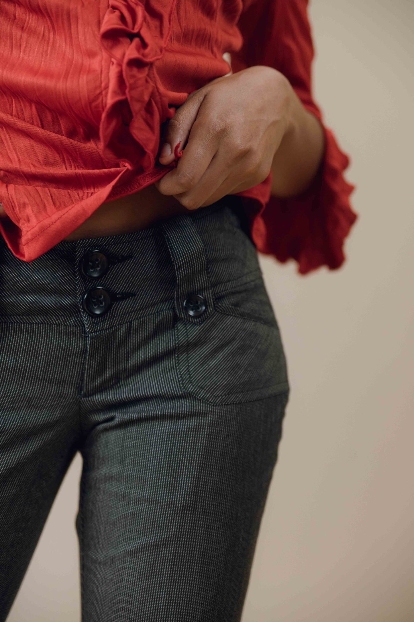 Low rise pinstripe trousers