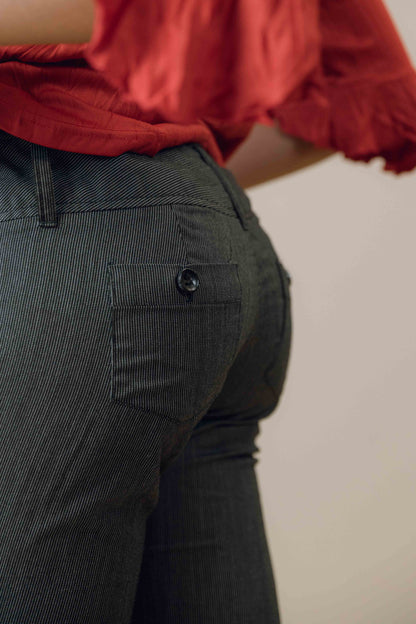 Low rise pinstripe trousers